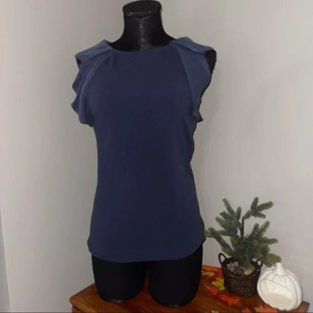 Theory True Navy Seriana Ruffle Shoulder Blouse Petite ❤️